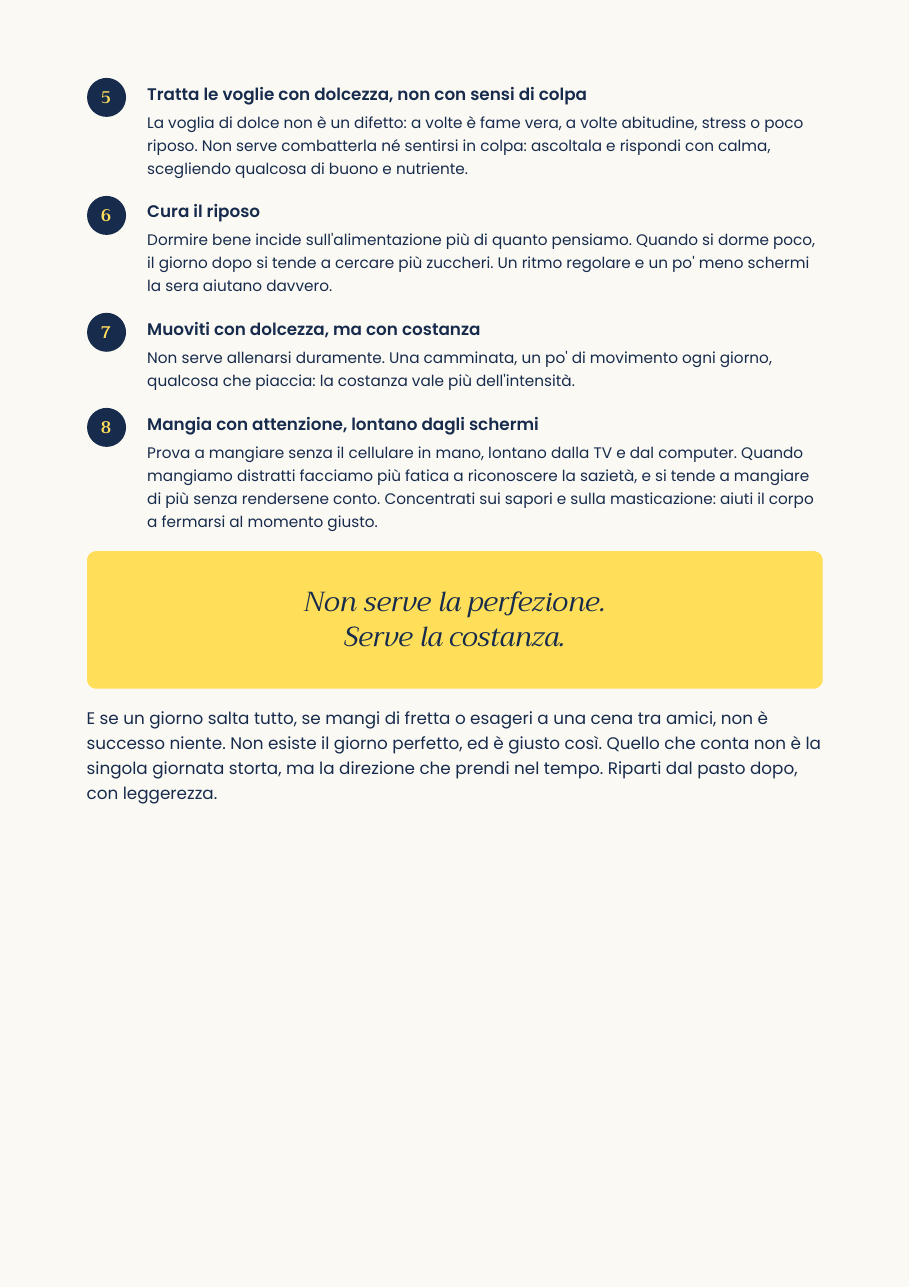 Pagina di esempio: le regole della leggerezza, non serve la perfezione serve la costanza