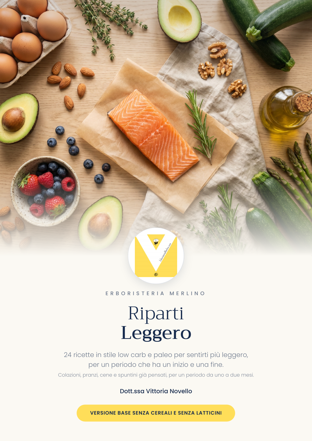 Riparti Leggero, copertina della raccolta di 24 ricette low carb e paleo in PDF